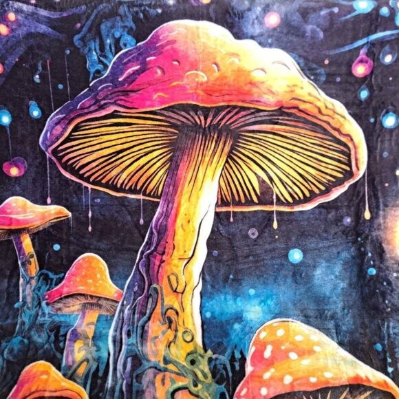 New Psychedelic Mushrooms Plush Throw Blanket Gift Colorful Fungus Orbs Mushroom - Picture 2 of 5